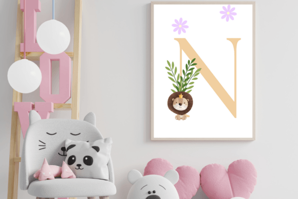 Download Decorative Letter N with Animal Wall Art - Decor Collection