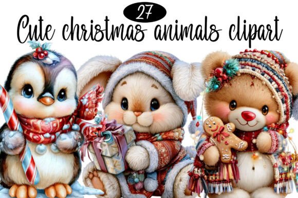 Download Watercolor Cute Christmas Animals Clipa - Christmas animals Collection