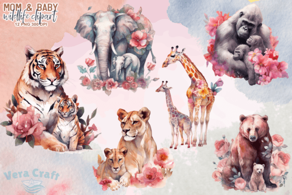 Download Mom &amp; Baby Wildlife Animals Clipart - Wildlife Collection