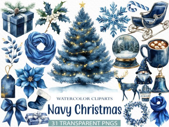 Download Watercolor Navy Christmas Clipart - Christmas clipart Collection