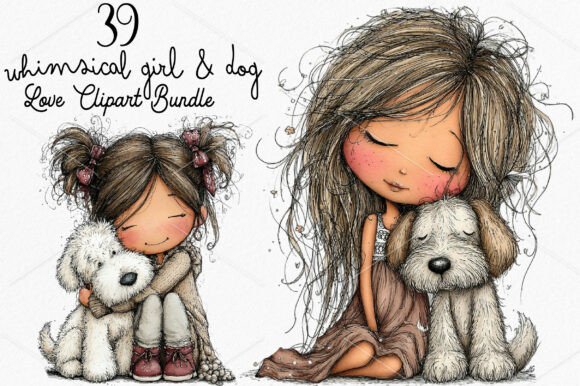 Download Whimsical Girl &amp; Dog Love Clipart Bundle - Love Collection