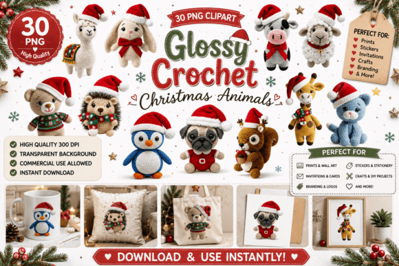 Download 30 Glossy Crochet Christmas Animals - Christmas animals Collection
