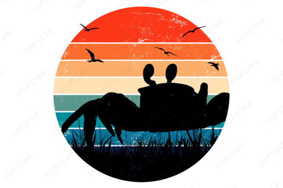Download Crab Silhouette Retro Sunset with Birds - Silhouette Collection