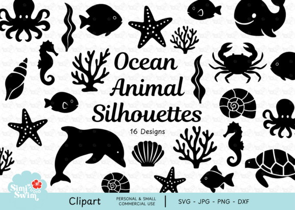 Download Ocean Animal Silhouette Clipart – SVG - Silhouette Collection