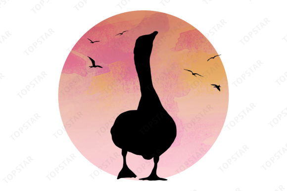 Download Duck Silhouette with Watercolor Sunset - Silhouette Collection