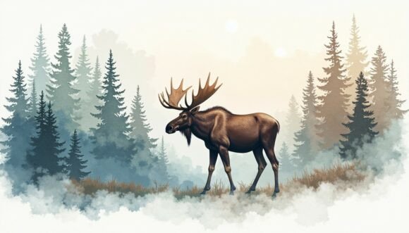 Download Watercolor Moose, Forest Scene - Moose Collection