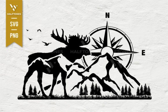 Download Alaska Moose Mountain and Tree Compass - Moose Collection