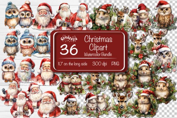 Download Christmas Clipart Bundle Watercolor Png - Christmas clipart Collection