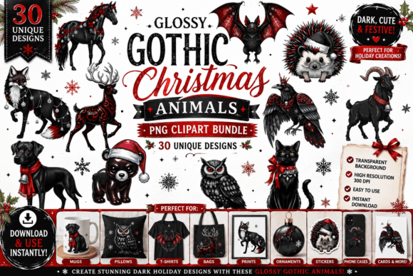 Download Glossy Gothic Christmas Animals Clipart - Christmas animals Collection