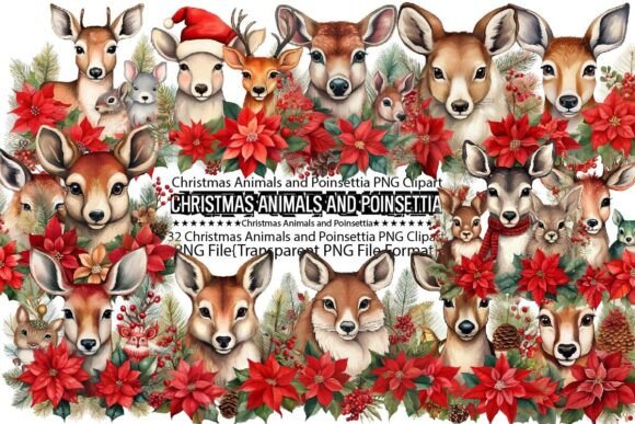 Download Christmas Animals and Poinsettia PNG - Christmas animals Collection