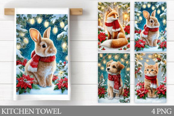 Download Christmas Animals Kitchen Towel Design - Premium Resources