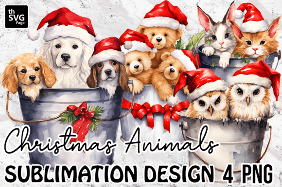 Download Christmas Animals in a Bucket Watercolor - Christmas animals Collection